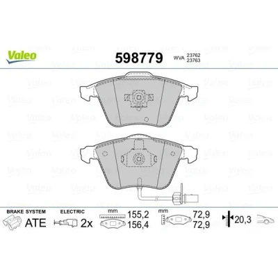 Bilde av VALEO 598779 Bremseklosser framaksel inkl. slitasjevarselkontakt med antihyle blikk AUDI: A6 C6 Avant, A4 B7 A8 D3