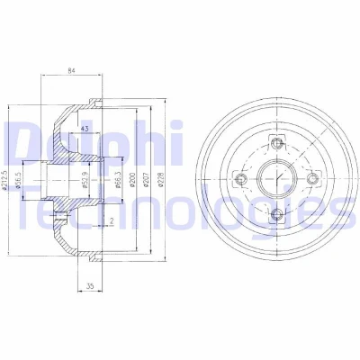 Bilde av DELPHI BF471 Bremsetrommel uten ABS sensorring, hjullager 228