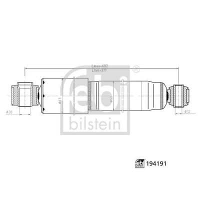 Bilde av FEBI BILSTEIN 194191 Støtdemper venstre bakaksel, høyre bakaksel gasstrykk 602mm 371mm torørs teleskopstøtdemper øvre øye, nedre øye