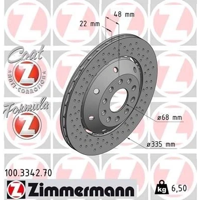 Bilde av ZIMMERMANN FORMULA Z COAT 100.3342.70 Bremseskiver 335 22 10/5 5 112 ventilert, hullet, todelt bremseskive belagt legert / høykull AUDI: A6 C5 Sedan