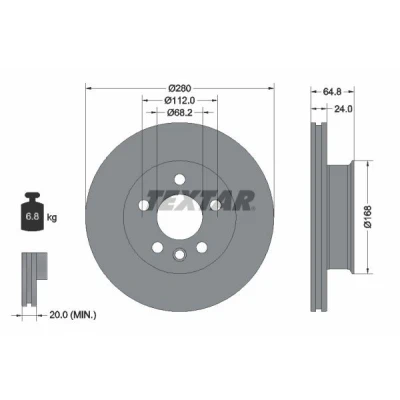 Bilde av TEXTAR 92056000 Bremseskiver 280 24 05/06 112 innvendig ventilert uten hjulfestebolt, hjulnav VOLKSWAGEN: Transporter 4 Bus,
