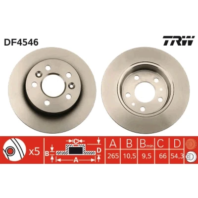 Bilde av TRW DF4546 Bremseskiver 265 10,5 5 108 fullt ut spraylakkert RENAULT: ESPACE 3