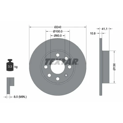 Bilde av TEXTAR PRO 92111303 Bremseskiver 240 10,9 04/07 100 fullt ut belagt uten hjulfestebolt, hjulnav OPEL: Corsa C Hatchback