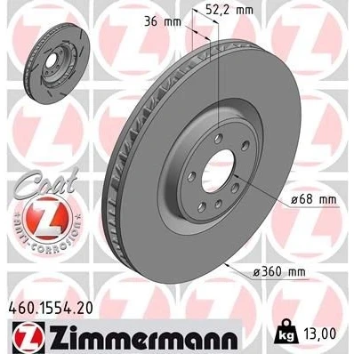 Bilde av ZIMMERMANN COAT Z 460.1554.20 Bremseskiver 360 36 6/5 5 112 innvendig ventilert, med sliss belagt høy karbon PORSCHE: Macan