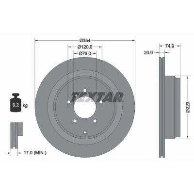 Bilde av TEXTAR PRO 92175503 Bremseskiver 354 20 05/07 120 utvendig ventilert belagt uten hjulfestebolt, hjulnav LAND ROVER: Range Rover 3, Discovery 3