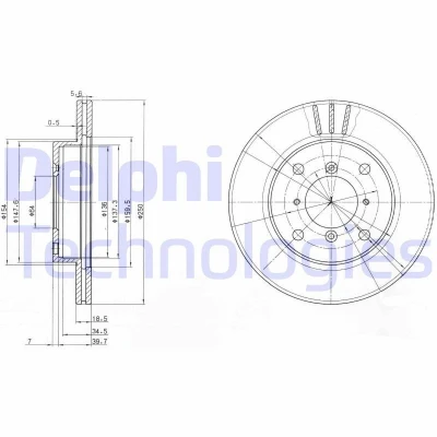 Bilde av DELPHI BG2583 Bremseskiver 250 18 4 ventilert oljet ubehandlet uten hjullager, ABS sensorring