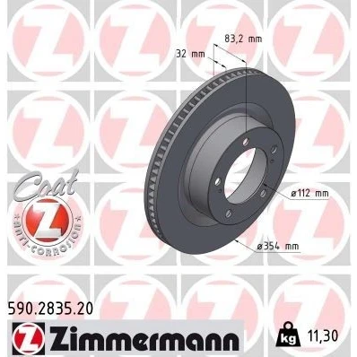 Bilde av ZIMMERMANN 590.2835.20 Bremseskiver 354 32 7/5 5 150 innvendig ventilert belagt TOYOTA: Land Cruiser 200