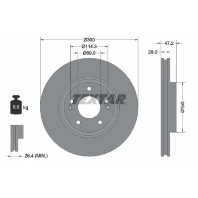 Bilde av TEXTAR 92166505 Bremseskiver 300 28 05/07 114,3 innvendig ventilert belagt høy karbon uten hjulfestebolt, hjulnav KIA: Sportage III, SOUL 2
