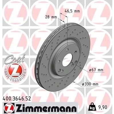 Bilde av ZIMMERMANN SPORT COAT Z 400.3646.52 Bremseskiver 330 28 7/5 5 112 innvendig ventilert, hullet belagt høy karbon MERCEDES BENZ: C Klasse Sedan