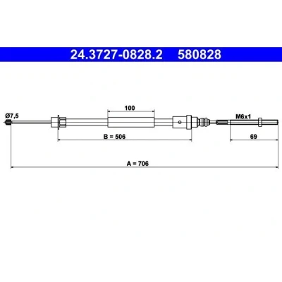 Bilde av ATE 24.3727 0828.2 Bremsekabel 706