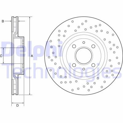 Bilde av DELPHI BG4943C Bremseskiver 284 22 4 ventilert, hullet belagt ubehandlet uten hjullager, ABS sensorring ABARTH: 500C / 595C 695C Cabrio