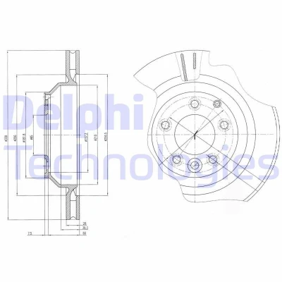 Bilde av DELPHI BG4070 Bremseskiver 358 28 5 ventilert oljet ubehandlet uten hjullager, ABS sensorring PORSCHE: Cayenne, AUDI: Q7, VOLKSWAGEN: Touareg I