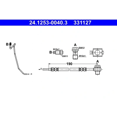 Bilde av ATE 24.1253 0040.3 Bremseslange 190 VOLKSWAGEN: Passat B5 GP Stasjonsvogn, Sedan, AUDI: A6 C5 Avant, Sedan