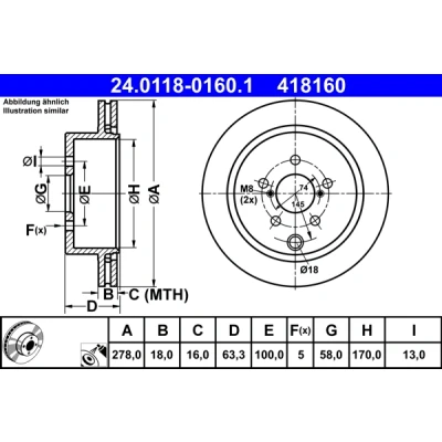 Bilde av ATE 24.0118 0160.1 Bremseskiver 278,0 18,0 5 100,0 ventilert belagt SUBARU: Forester IV