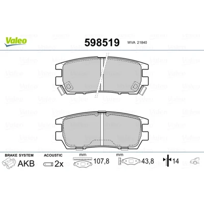 Bilde av VALEO 598519 Bremseklosser bakaksel inkl. slitasjevarselkontakt uten antiskrike blikk MITSUBISHI: PAJERO 2, 3, Sigma Sedan