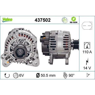 Bilde av VALEO 437502 Dynamo 14V 110A VOLKSWAGEN: Caddy 3, Polo V Hatchback, Golf Plus / Crossgolf, SKODA: Octavia 2 Combi, Fabia 2, II Hatchback