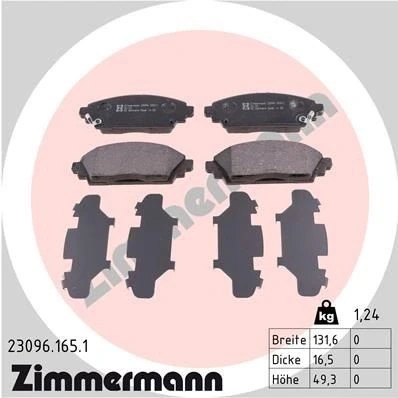 Bilde av ZIMMERMANN 23096.165.1 Bremseklosser med akustisk slitasjevarsel Bildet viser leveranseinnholdet HONDA: Accord 6 Limousine