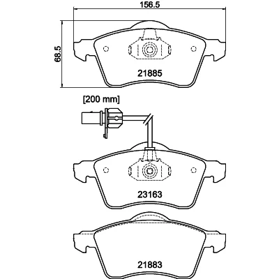 Bilde av HELLA 8DB 355 008 931 Bremseklosser med integrert slitasjevarselkontakt VOLKSWAGEN: Transporter 4 Bus,