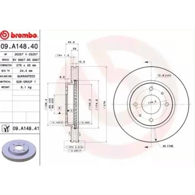 Bilde av BREMBO COATED DISC LINE 09.A148.41 Bremseskiver 276 26 4 innvendig ventilert belagt MITSUBISHI: Lancer 7 Limousine, Galant 6,