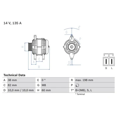 Bilde av BOSCH 0 986 082 190 Dynamo 14V 135A RENAULT: MASTER 2 Pritsche/Fahrgestell