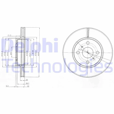 Bilde av DELPHI BG4053 Bremseskiver 255 22 4 ventilert oljet ubehandlet uten hjullager, ABS sensorring TOYOTA: Yaris III Hatchback, II Hatchback