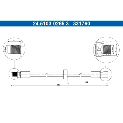 Bilde av ATE 24.5103 0265.3 Bremseslange 295mm M10x1mm VOLVO: V70 2, XC70 I Cross Country, S60