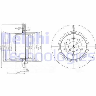 Bilde av DELPHI BG4043 Bremseskiver 286 20 5 ventilert oljet ubehandlet uten hjullager, ABS sensorring OPEL: Omega B Sedan, Caravan