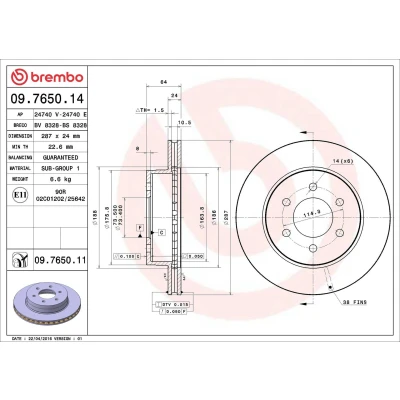 Bilde av BREMBO COATED DISC LINE 09.7650.11 Bremseskiver 287 24 6 innvendig ventilert belagt