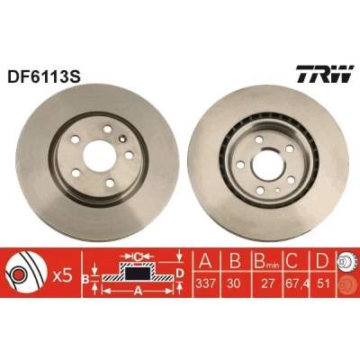 Bilde av TRW DF6113S Bremseskiver 337 30 5 120 ventilert spraylakkert OPEL: Insignia A Sports Tourer, Hatchback, Sedan, SAAB: 9 Sedan