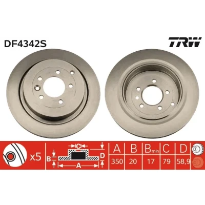 Bilde av TRW DF4342S Bremseskiver 350 20 5 120 ventilert spraylakkert LAND ROVER: Discovery 4, Range Rover 3, Sport
