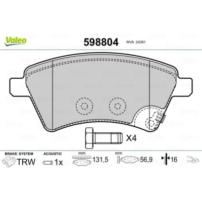 Bilde av VALEO 598804 Bremseklosser framaksel inkl. slitasjevarselkontakt med sikringsskruesett, antihyle blikk SUZUKI: SX4 I Hatchback