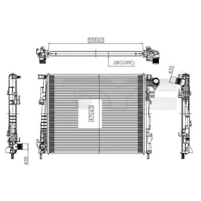 Bilde av TYC 725 0032 Radiator 558 470 28 Manuel girkasse Kjøleribber loddet OPEL: Vivaro A Combi, NISSAN: Primastar Minibuss, RENAULT: TRAFIC 2 Bus