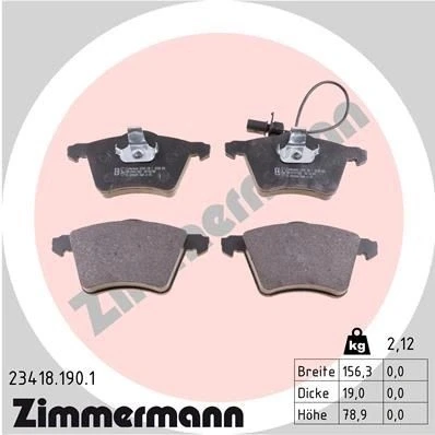 Bilde av ZIMMERMANN 23418.190.1 Bremseklosser inkl. slitasjevarselkontakt Bildet viser leveranseinnholdet VOLKSWAGEN: Sharan I, SEAT: Alhambra I