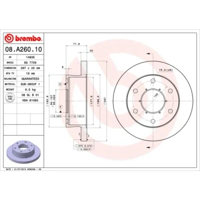 Bilde av BREMBO 08.A260.10 Bremseskiver 297 22 6 fullt ut IVECO: DAILY 4 Kasten/Kombi,