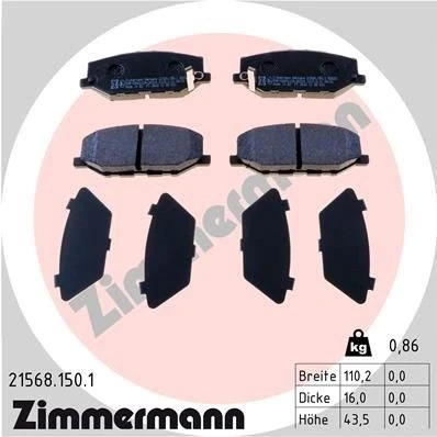Bilde av ZIMMERMANN 21568.150.1 Bremseklosser med akustisk slitasjevarsel Bildet viser leveranseinnholdet
