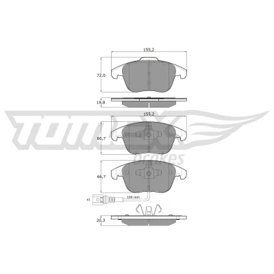 Bilde av TOMEX brakes TX 15 82 Bremseklosser framaksel inkl. slitasjevarselkontakt VOLKSWAGEN: Tiguan I, Sharan II, AUDI: Q3