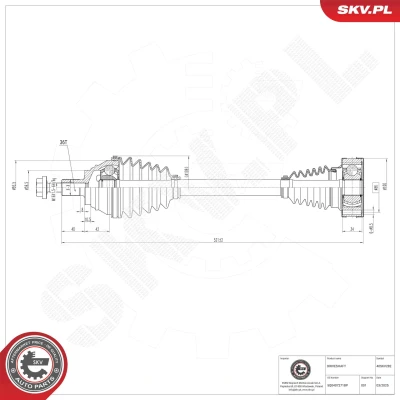 Bilde av Drivaksel, Framaksel venstre Esen skv 40SKV282 audi, seat, skoda, vw OE 1K0407271LB, 1K0407763KX, 5Q0407271A