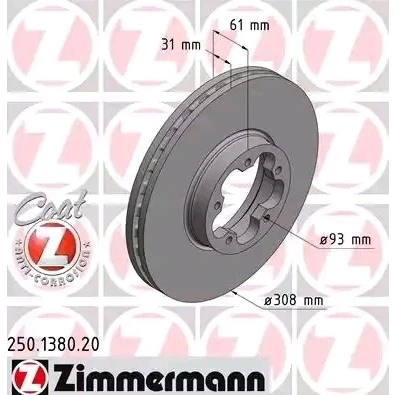 Bilde av ZIMMERMANN COAT Z 250.1380.20 Bremseskiver 308 31 5/5 5 113 innvendig ventilert belagt FORD: Transit V363 Van