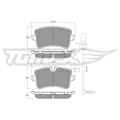Bilde av TOMEX brakes TX 16 81 Bremseklosser bakaksel inkl. slitasjevarselkontakt AUDI: A8 D4