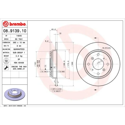 Bilde av BREMBO 08.9139.10 Bremseskiver 260 10 4 fullt ut med skruer HONDA: ACCORD