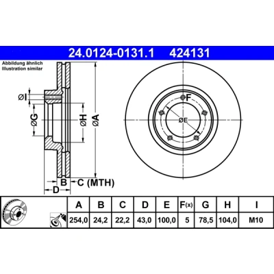 Bilde av ATE 24.0124 0131.1 Bremseskiver 254,0 24,2 5 100,0 ventilert belagt FORD: Transit Mk4 Van, Minibuss