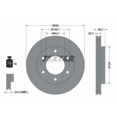 Bilde av TEXTAR PRO 92167103 Bremseskiver 290 26 06/08 139,7 innvendig ventilert belagt uten hjulfestebolt, hjulnav MITSUBISHI: PAJERO 4