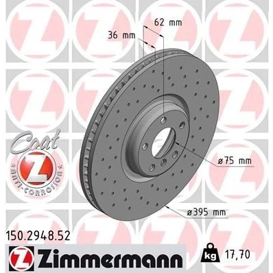 Bilde av ZIMMERMANN SPORT COAT Z 150.2948.52 Bremseskiver 395 36 6/5 5 120 innvendig ventilert, hullet belagt høy karbon BMW: X5, X6