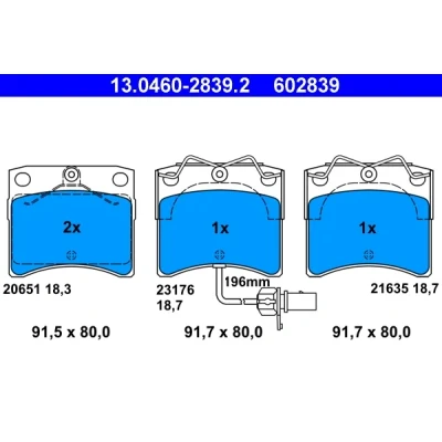 Bilde av ATE 13.0460 2839.2 Bremseklosser inkl. slitasjevarselkontakt VOLKSWAGEN: Transporter 4 Bus,