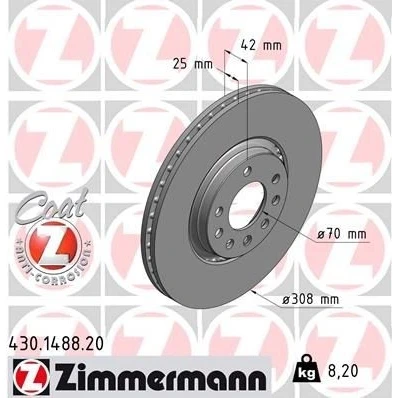 Bilde av ZIMMERMANN COAT Z 430.1488.20 Bremseskiver 308 25 8/5 5 110 utvendig ventilert belagt høy karbon OPEL: Zafira B, Astra H Caravan, Meriva A