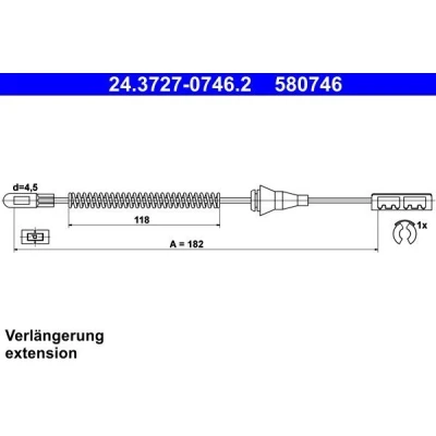 Bilde av ATE 24.3727 0746.2 Bremsekabel 182 med tilbehør OPEL: Combo C Varebil / Stasjonsvogn, Astra H Caravan, Zafira A