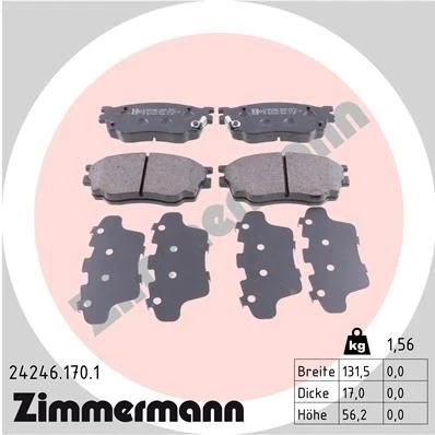 Bilde av ZIMMERMANN 24246.170.1 Bremseklosser med akustisk slitasjevarsel Bildet viser leveranseinnholdet MAZDA: 6 Sedan, Hatchback