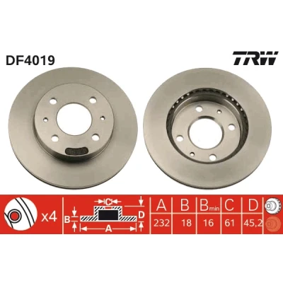 Bilde av TRW DF4019 Bremseskiver 232 18 4 100 ventilert spraylakkert