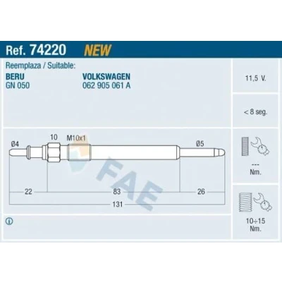 Bilde av FAE 74220 Glødeplugg 11,5V M10x1
