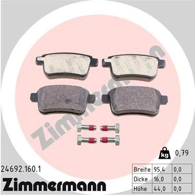 Bilde av ZIMMERMANN 24692.160.1 Bremseklosser med skruer Bildet viser leveranseinnholdet MERCEDES BENZ: Citan Tourer / Stasjonsvogn, Van